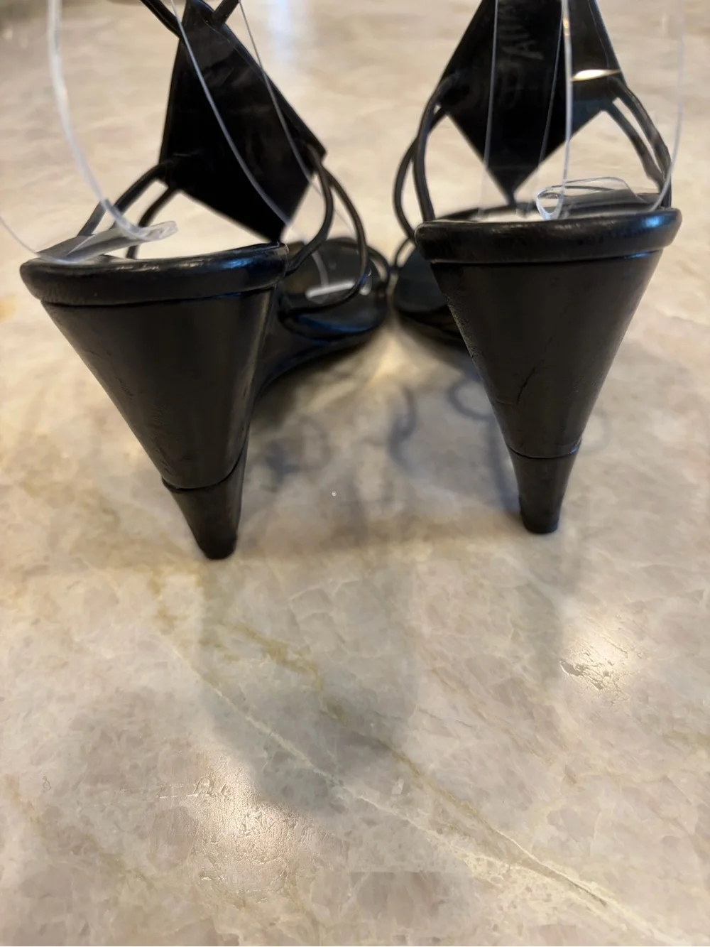 Prada Black Strappy Pointed-Toe Wedge style Heeled Sandals.